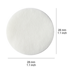 Single white circular pad shown with dimension lines and measurements indicating 28 mm / 1.1 inch