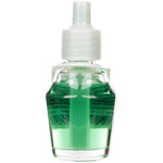 Mainstays Palm Tree Breeze refill bottle viewed from front showing internal wick and green fragrance liquid