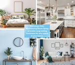 Collage of home interior scenes around a central text block describing Mainstays Odor Neutralizing Room Spray benefits