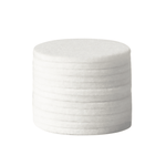 Close-up stacked cylinder of white circular diffuser replacement pads on a white background