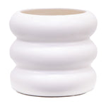 Close-up of a white ceramic planter with three rounded bubble tiers and a smooth matte finish.