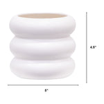 White bubble ceramic planter shown with printed measurement lines indicating 5" width