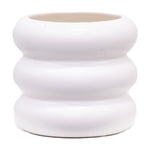 White ceramic planter with three rounded bubble rings and matte finish