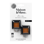 Maison & Muse Marilyn wild vanilla & caramel car vent clip two-pack in white retail blister packaging