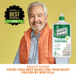 Promotional image showing an older man smiling beside a Quick Shine bottle and a BobVila best overall badge for 2025