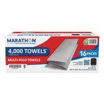 Rectangular Marathon cardboard case labeled 4,000 towels, multi-fold towels graphic and 16 packs callout on front