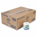 Kraft cardboard case labeled '48 roll bath tissue' with a single Marcal-wrapped white toilet paper roll in front