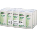 Shrink-wrapped pack of Marcal Pro paper towel rolls with green branding visible through clear plastic wrap.
