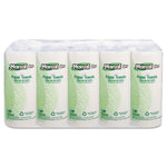 Clear-packaged row of Marcal Pro paper towel rolls showing front labels with green branding and recycling icon.
