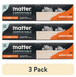 Three stacked Matter compostable gallon bag boxes with black and orange packaging and a '3 Pack' label below.