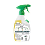 Rear view of a Mean Green refillable bathroom cleaner showing instructions, barcode and product details on the label.