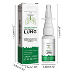 measurement diagram showing a white nasal spray bottle and its box labeled herbal spray cleansing lung, 20 ml