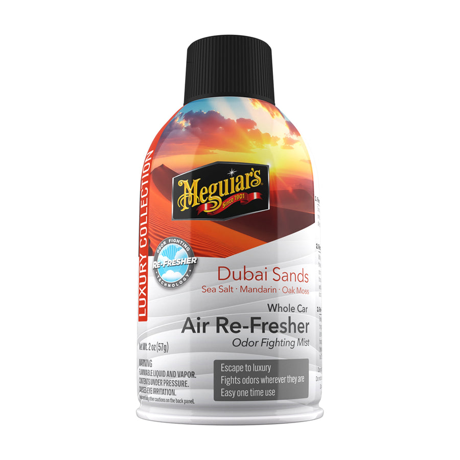 Meguiar's Dubai Sands Air Re-Fresher aerosol can with sunset label artwork on white background