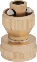 Brass garden hose Melnor MityMite Mini-Twist nozzle upright view with textured grip