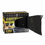 Blurry product shot of Member's Mark contractor bag box with a partially pulled-out black trash bag