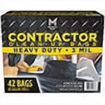 Front-facing Member's Mark contractor clean-up bags retail box showing 'Contractor' and 'Heavy Duty' branding