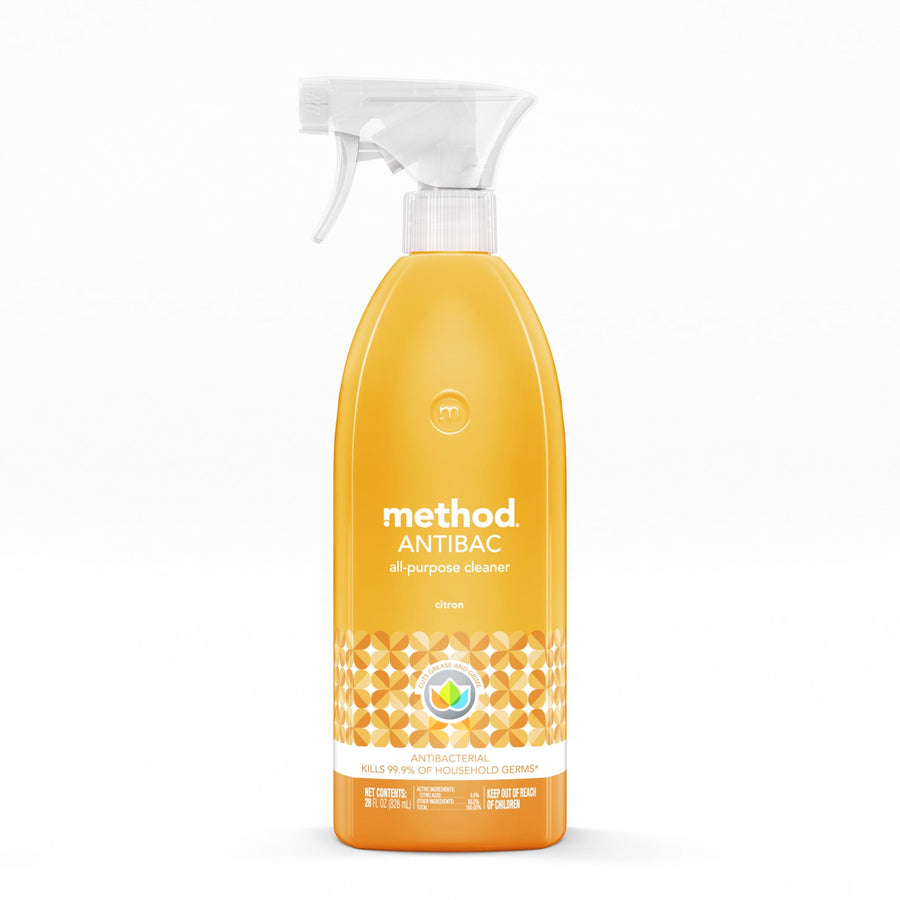 Single Method Antibac all-purpose cleaner spray bottle in citron scent shown upright on a white background.