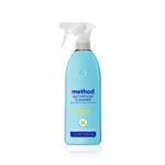 Single blue Method Bathroom Cleaner spray bottle labeled eucalyptus mint on a white background