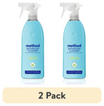 Two blue Method Bathroom Cleaner spray bottles side-by-side on white background with a beige banner reading "2 Pack"