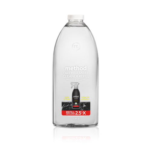 Clear plastic refill bottle for Method Daily Granite Cleaner with visible front label and cap