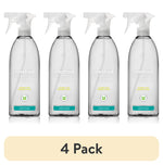 Four clear Method Daily Shower spray bottles lined up with white triggers on a white background