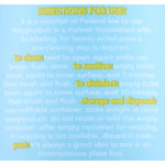 Product directions label printed in white and yellow text on a light-blue background with headings like 'directions for use' and usage steps.