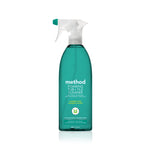 Tall teal Method foaming tub and tile cleaner bottle with white trigger spray and eucalyptus mint label