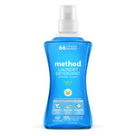 Blue Method Fresh Air laundry detergent bottle front view with clear cap and visible label text and icons.