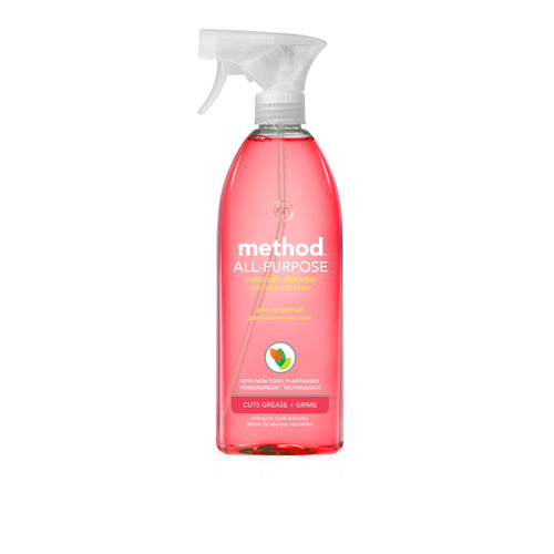 Single Method all-purpose cleaner spray bottle in pink grapefruit scent, front view