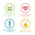 Four circular icon graphics in pastel colors denoting plant-based, cruelty-free and recyclable attributes from Method