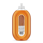 Rear view of clear oval Method bottle showing back label, ingredients panel and amber cleaning solution