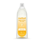 Clear Method Super Shine dish soap bottle with yellow label reading super shine, on white background