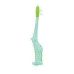 Single mint green Dr. Talbot's animal-shaped toddler toothbrush shown upright on a white background