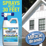 Miracle Brands Outdoor Cleaner container at left with house exterior and large Miracle Brands logo on the right