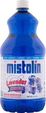 Close-up upper half of a blue Mistolin bottle showing cap, neck and partial label