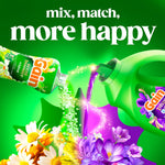 Dynamic mix-and-match graphic showing scent booster pouring into a Gain Plus detergent jug with floral splash