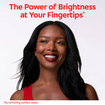 Smiling model with headline 'The Power of Brightness at Your Fingertips' promotional lifestyle image