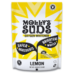 Front-facing yellow and white pouch of Molly's Suds Oxygen Whitener with lemon label and bold brand logo