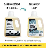 Side-by-side graphic showing old and new Molly's Suds detergent packaging with a note about same ingredients