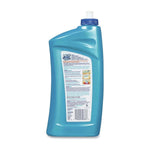 Rear view of a blue Mop & Glo bottle showing ingredient and usage text panel and barcode on a white background.