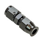 Close-up of Moroso black anodized aluminum 6AN female to 3/8in tube compression adapter fitting