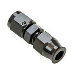 Moroso black anodized aluminum hose fitting adapter, 6AN female to 3/8in tube compression, angled view
