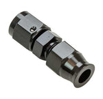 Moroso black anodized aluminum 6AN female to 3/8in compression tube adapter photographed on white background