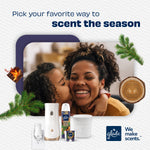 Promotional image showing a mother and child embracing, surrounded by product images of Glade plug-in, sprays, and wax melts with branding.