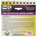 Rear panel of MouseX packaging with usage directions, small rodent icons and made-in-USA flag