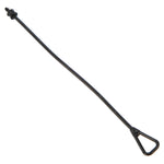 Long black adjustable tether cord with clip end, photographed on white background