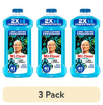 Three blue Mr. Clean 2X concentrated multi-surface cleaner bottles with Unstopables label arranged side-by-side