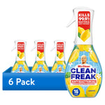 Six-pack retail graphic showing Mr. Clean Clean Freak lemon antibacterial foaming bathroom cleaners