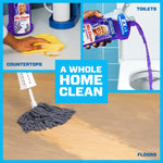 Graphic collage showing Mr. Clean Lavender 2X bottle used on countertops, toilets and floors with 'A Whole Home Clean' text