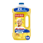 Front-facing Mr. Clean antibacterial lemon multi-surface cleaner bottle with 2X concentrated label and 64 fl oz badge